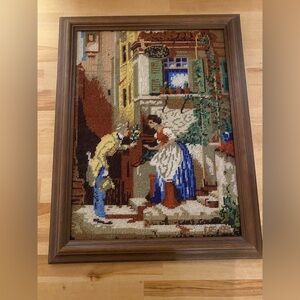 Vintage Wiehler Gobelin Framed Needlepoint Picture Renaissance Petit Couple